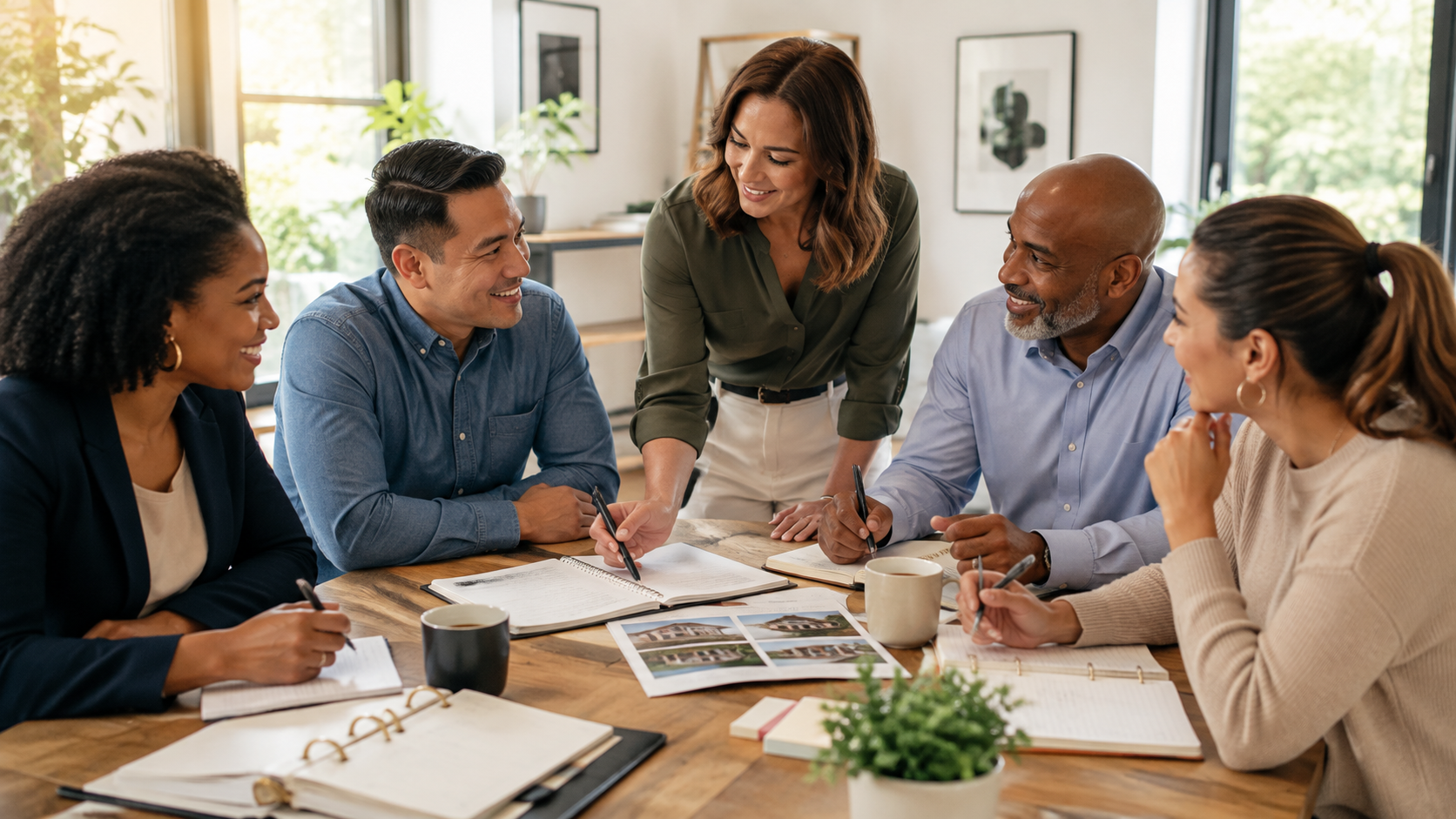 Diverse real estate agents taking part in a professional development and business training meeting