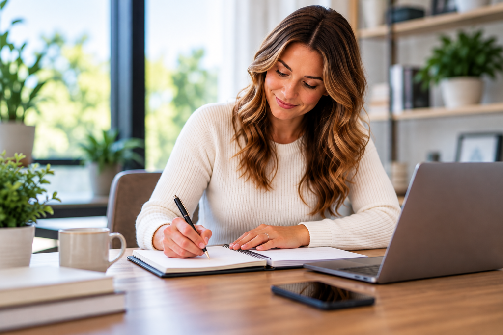 Real estate professional creating a business plan at a desk